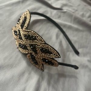 Elegant Black and Gold Beaded Headband